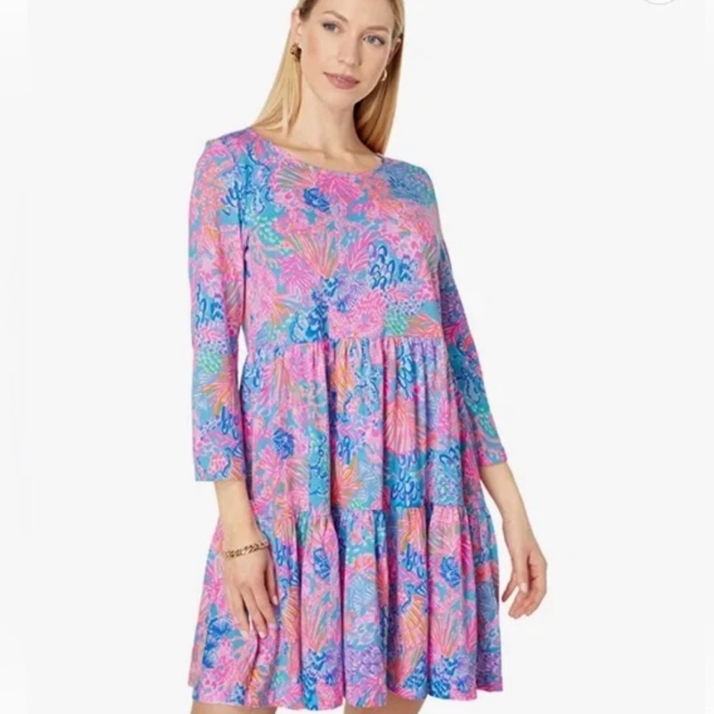 Lilly Pulitzer Vibrant Pink and Blue Long Sleeve Dress
